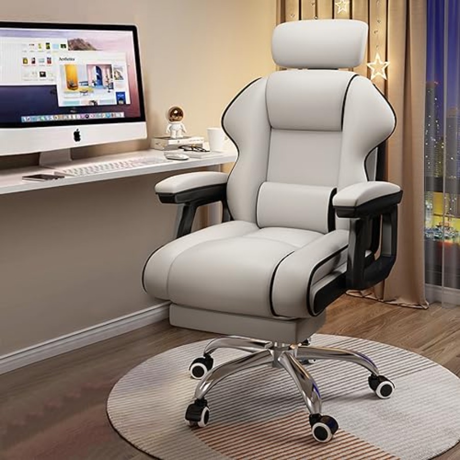 Office Footrest Cushion - Bureaustoel voor thuiskantoor: PU-leer, zwart, ergonomisch,