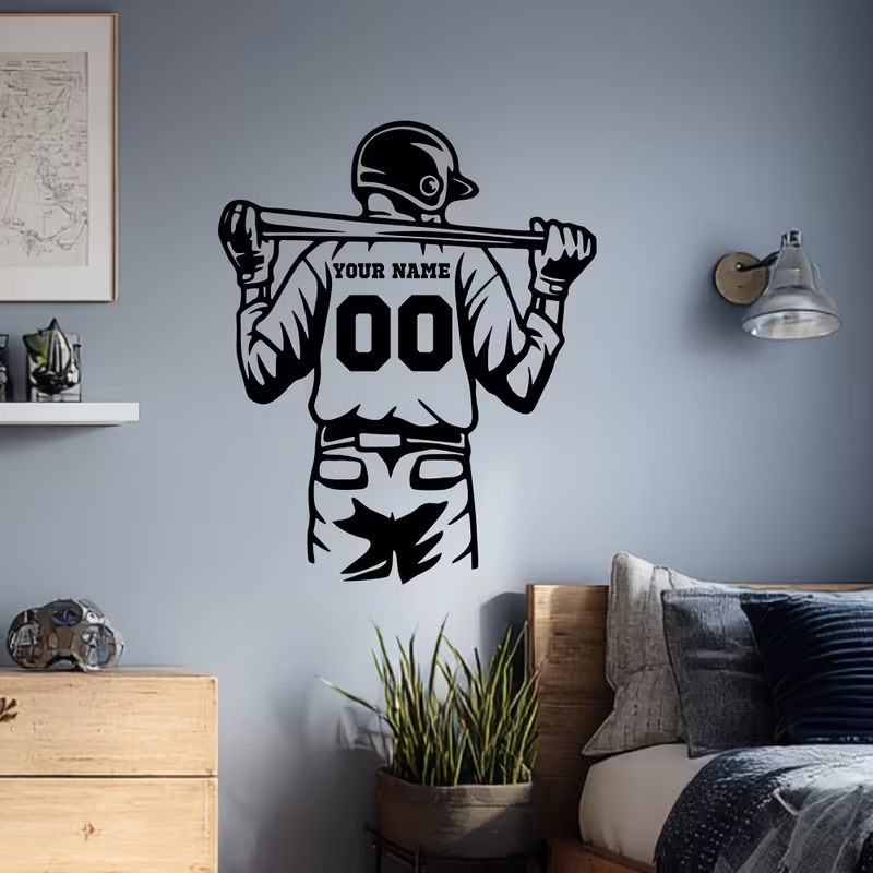 Office Furniture Names - 1pc gepersonaliseerde honkbalspeler vinyl muursticker aangepaste