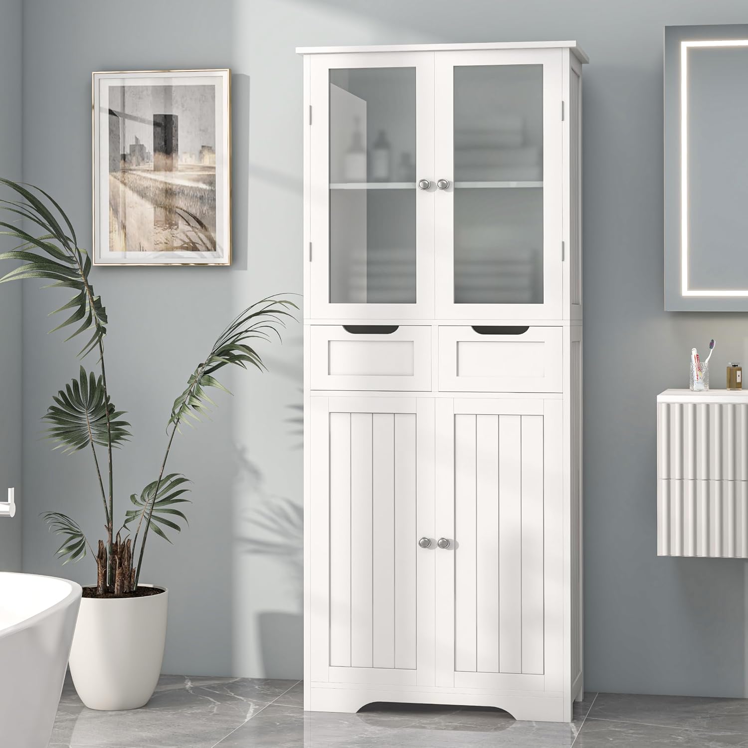 Office Storage Cabinet - Hoge badkameropbergkast Vrijstaande badkamerkast met glazen